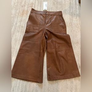 Frame Brown lamb leather wide legged pants